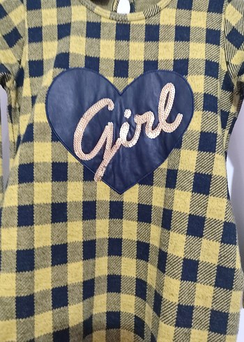 Sarı Uzun Kollu Kız Çocuk Elbise - Görsel 2