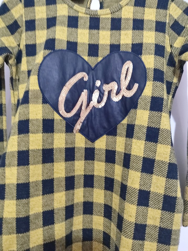 Sarı Uzun Kollu Kız Çocuk Elbise - Görsel 2