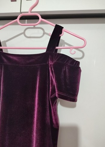 Mor Midi Drapeli Straplez Kadın Elbise - Görsel 2