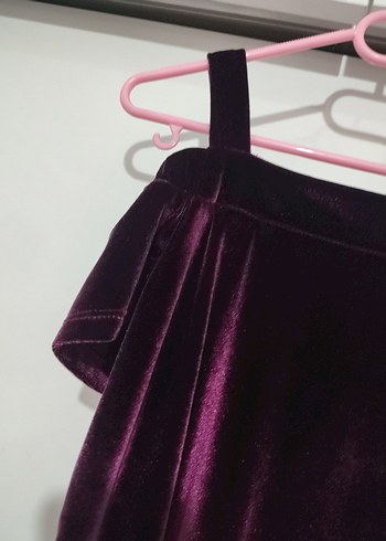 Mor Midi Drapeli Straplez Kadın Elbise - Görsel 3