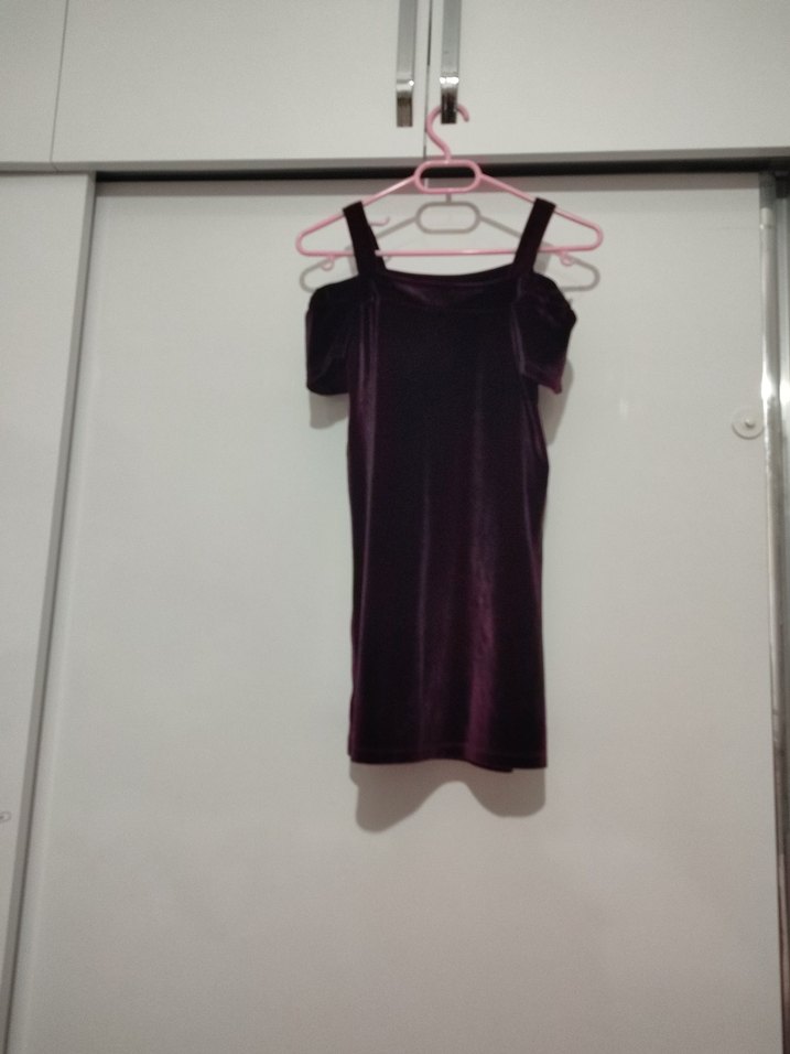 Mor Midi Drapeli Straplez Kadın Elbise - Görsel 5