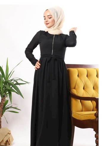 Siyah Uzun Kollu Modern Klasik Elbise - Görsel 3