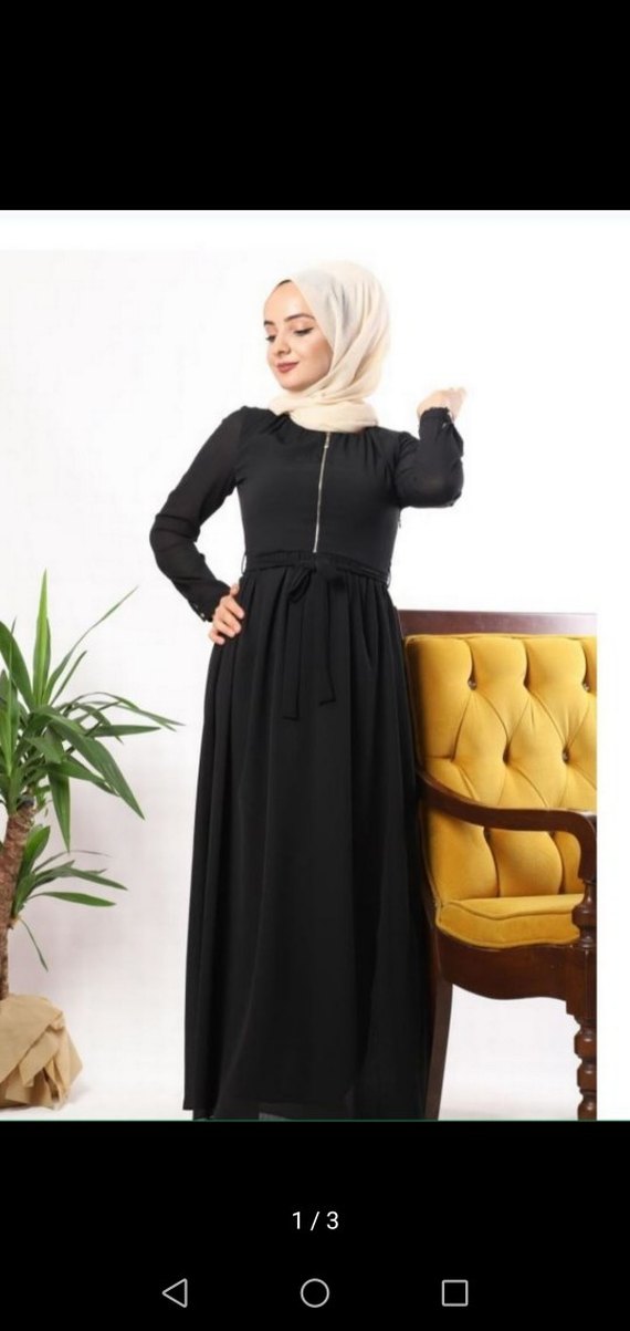 Siyah Uzun Kollu Modern Klasik Elbise - Görsel 3