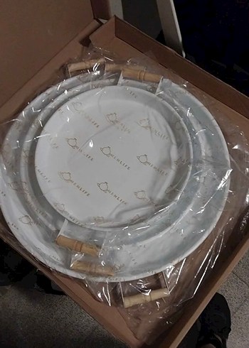 Diğer Beyaz Yuvarlak 3'lü tepsi(45,37,30cm)