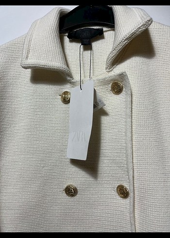 xl Beden Zara Düğmeli Beyaz Midi Kadın Kaban