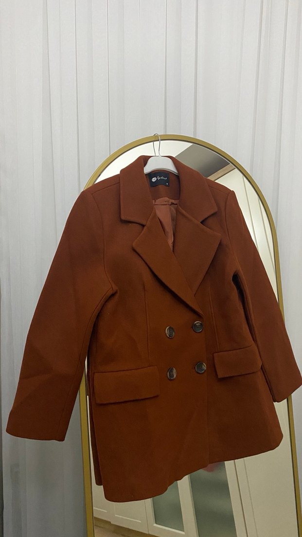 Nuuwears Düğmeli Kiremit Süet Kadın Blazer Ceket - Görsel 2