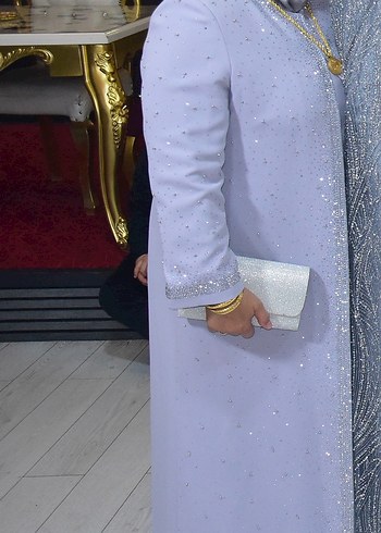 Boncuk Detaylı Uzun Gri Kadın Elbise - Görsel 2