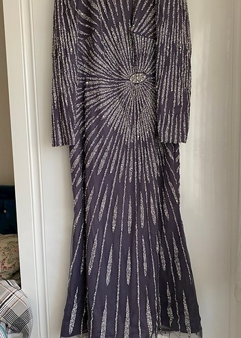 Mor Parlak Desenli Uzun Abiye Elbise - Görsel 3