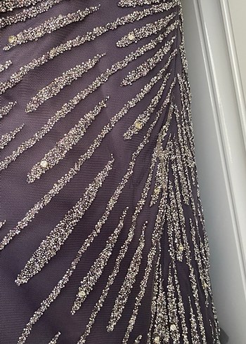 Mor Parlak Desenli Uzun Abiye Elbise - Görsel 4