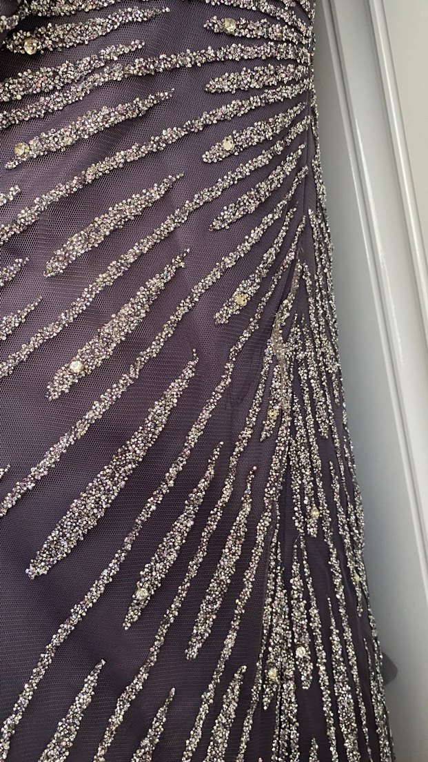 Mor Parlak Desenli Uzun Abiye Elbise - Görsel 4