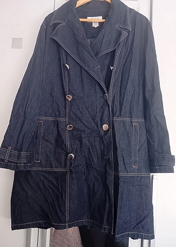 Düğmeli Lacivert Kadın Denim trençkot
