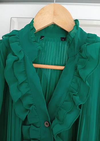 Yeşil Pliseli Bohem Kadın Bluz - Görsel 2