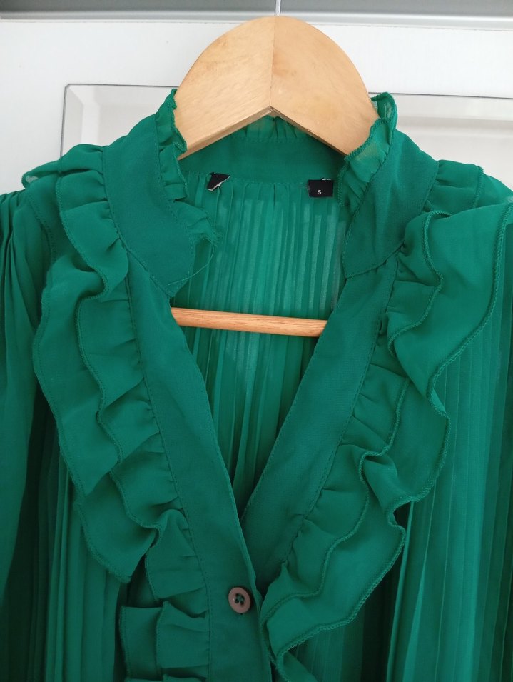 Yeşil Pliseli Bohem Kadın Bluz - Görsel 2