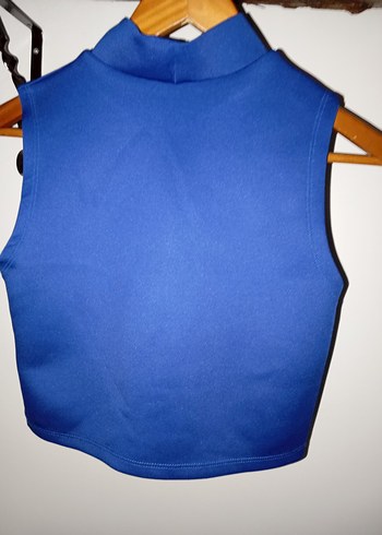 Mavi Yüksek Yakalı Kolsuz Mini Atlet - Görsel 3