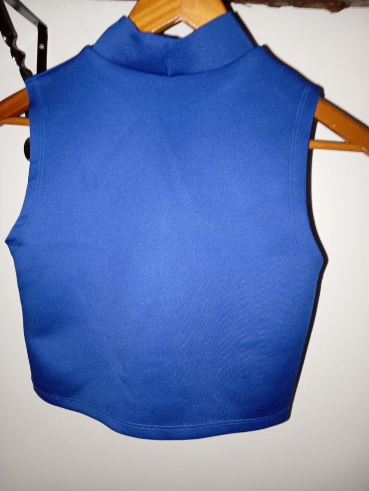 Mavi Yüksek Yakalı Kolsuz Mini Atlet - Görsel 3