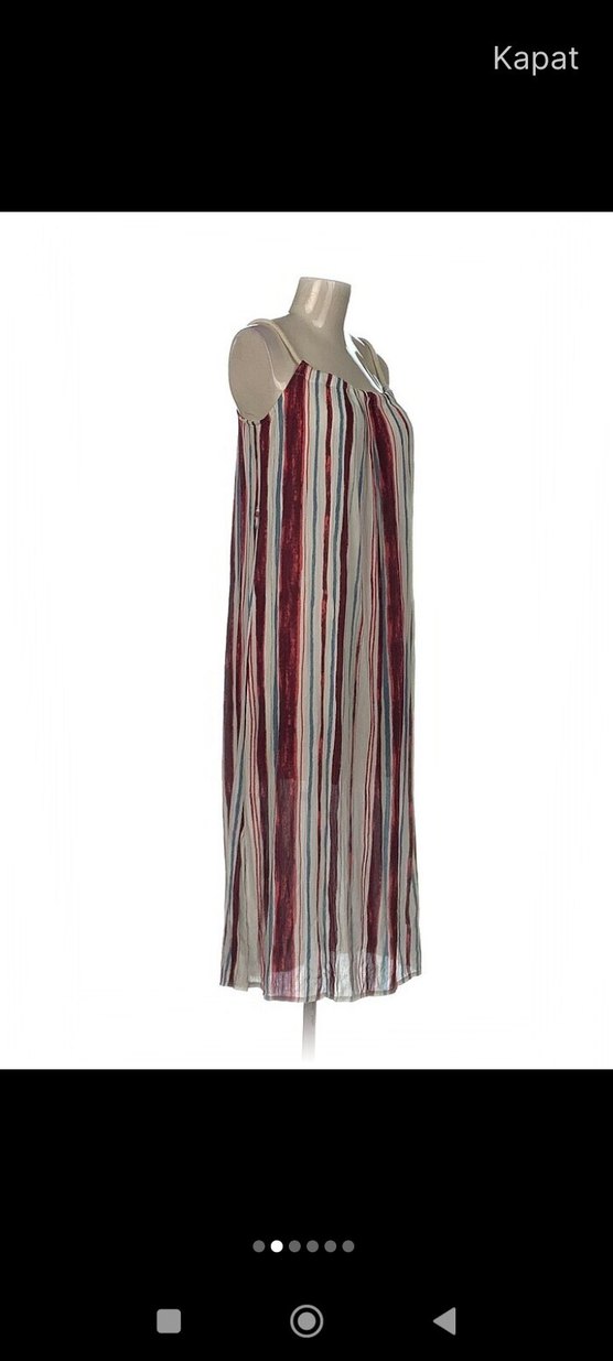 Çizgili Bol Kesim Uzun Askılı Elbise - Görsel 2