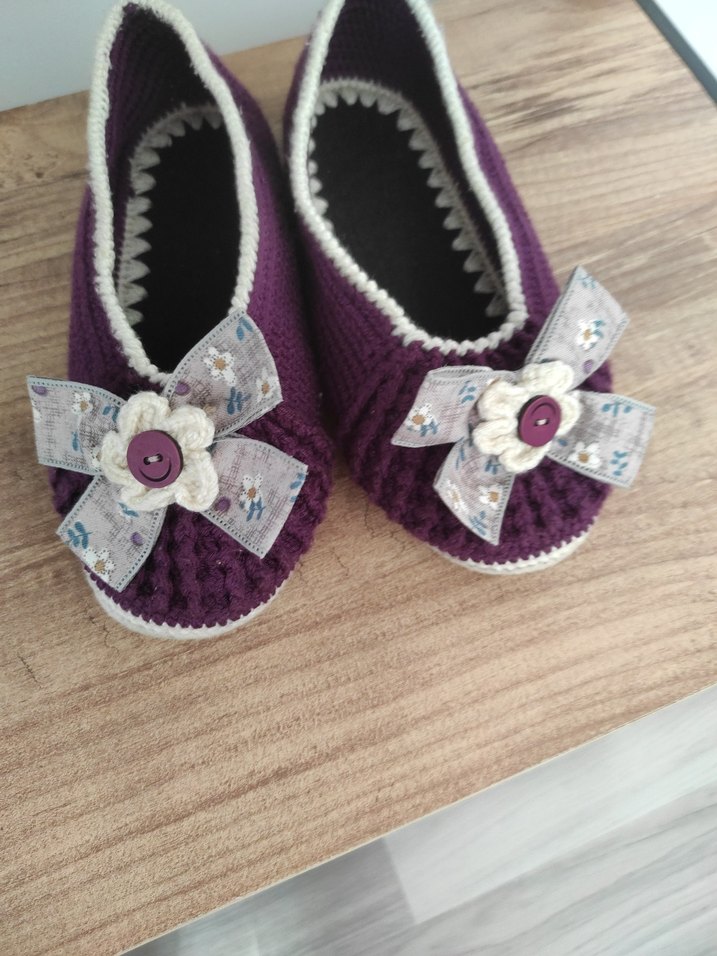 Mor Örgü cocuk Ev Terliği - Görsel 2