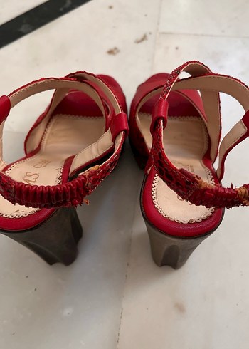 Kırmızı Yılan Desenli Platform Topuklu Kadın Ayakkabı - Görsel 7