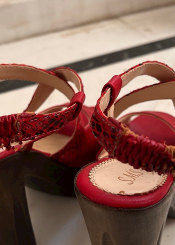Kırmızı Yılan Desenli Platform Topuklu Kadın Ayakkabı - Görsel 8