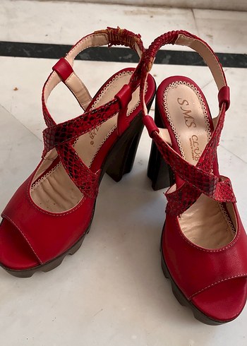 Kırmızı Yılan Desenli Platform Topuklu Kadın Ayakkabı - Görsel 3