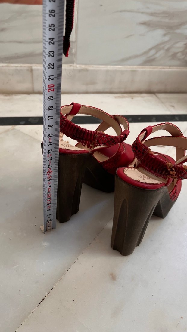 Kırmızı Yılan Desenli Platform Topuklu Kadın Ayakkabı - Görsel 5
