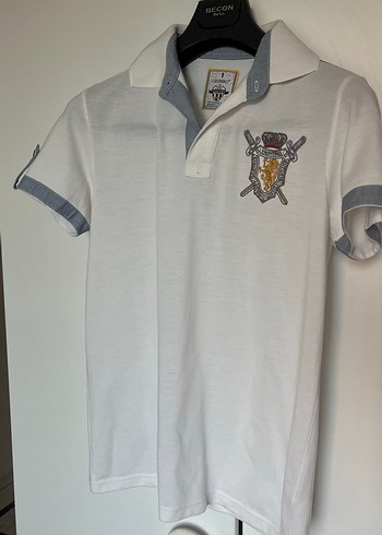 Diğer Düğmeli Beyaz Gri Pamuklu Erkek Polo Tişört