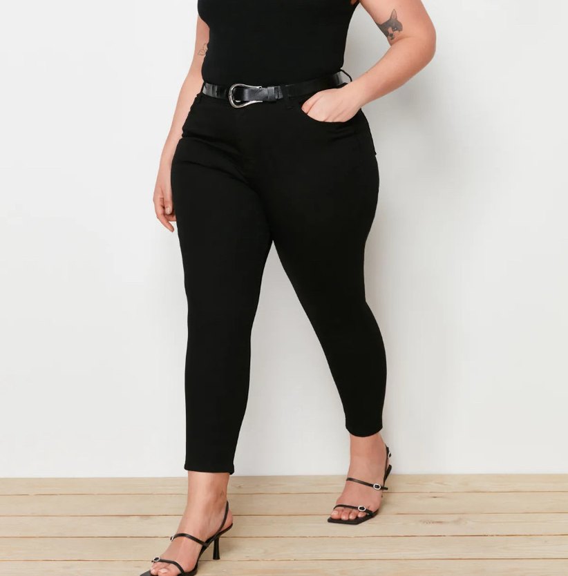 Kadın Büyük Beden(52) Siyah Kemerli Dar Kesim Cigarette Pantolon - Görsel 2