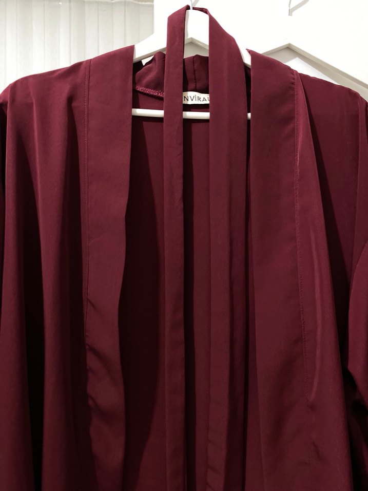 Bordo Kadın kimono takım tesettür - Görsel 4