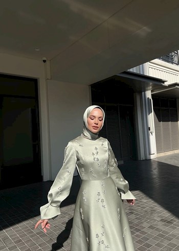 Mint yeşil tesettür özel dikim abiye - Görsel 2