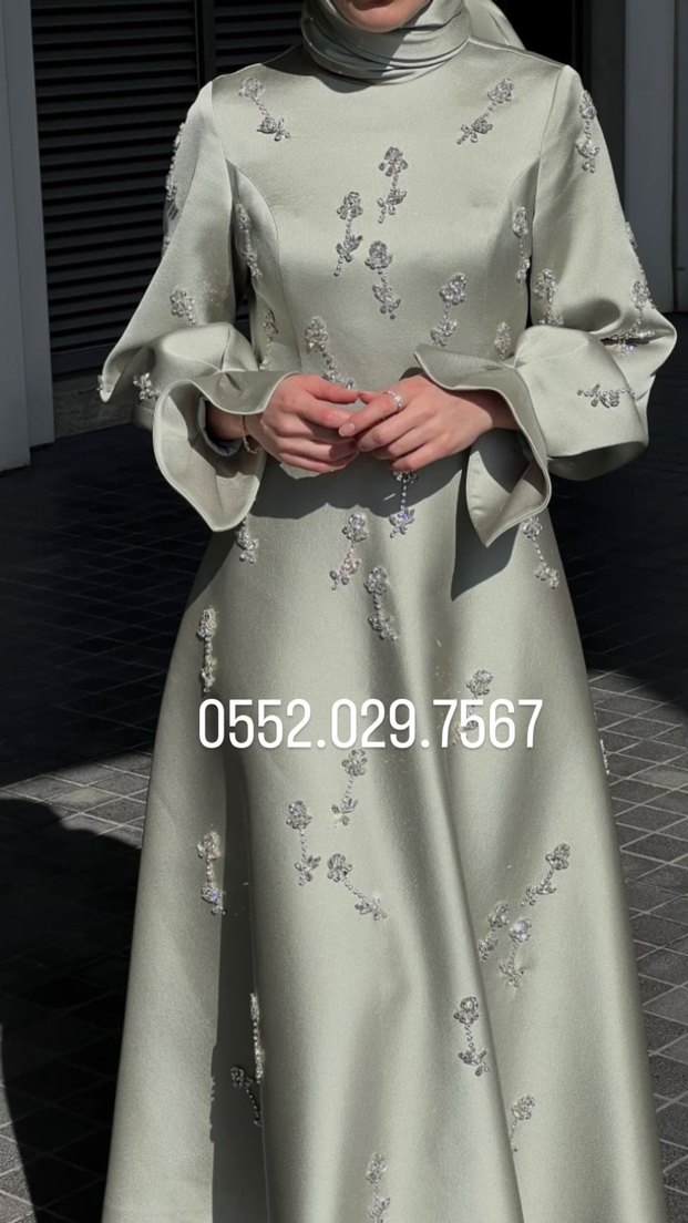 Mint yeşil tesettür özel dikim abiye - Görsel 4