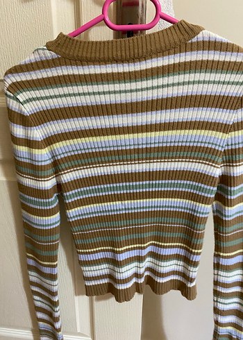 Trendvol Çizgili Kahverengi Triko Kazak - Görsel 3