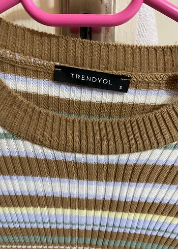 Trendvol Çizgili Kahverengi Triko Kazak - Görsel 2