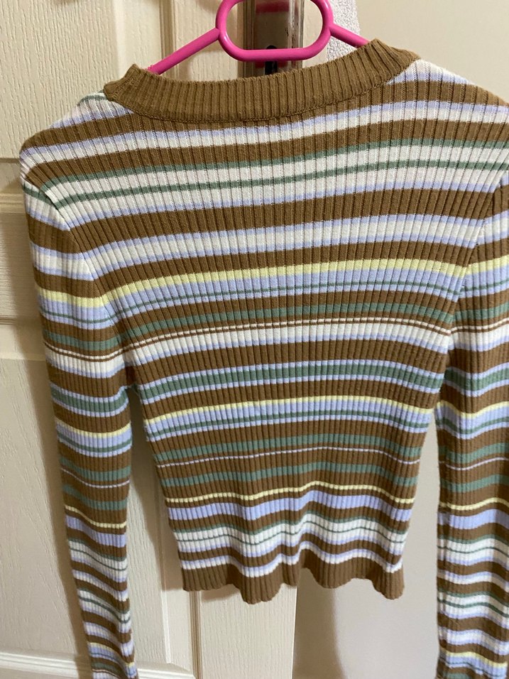 Trendvol Çizgili Kahverengi Triko Kazak - Görsel 3