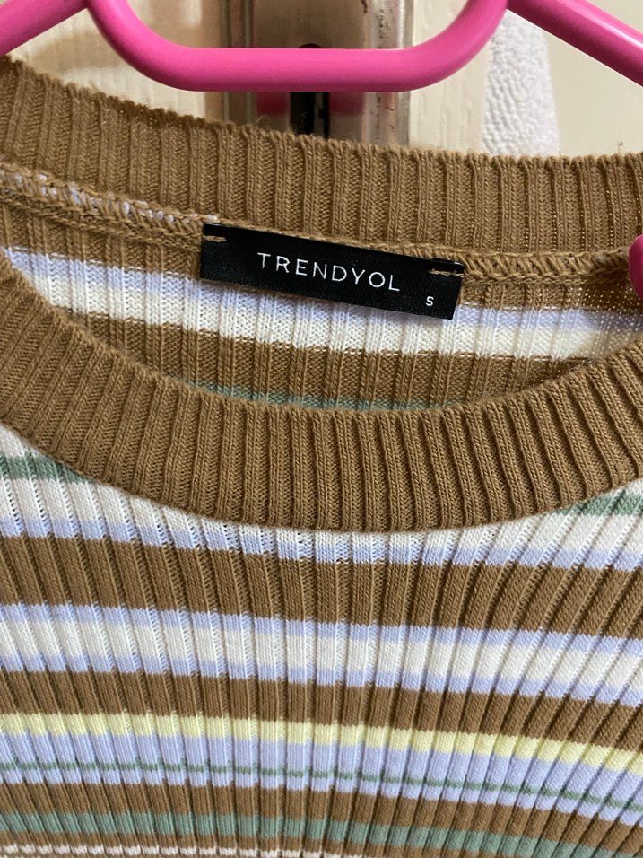 Trendvol Çizgili Kahverengi Triko Kazak - Görsel 2