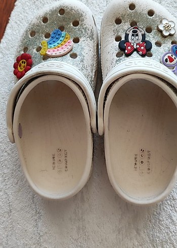 30 Beden beyaz Renk crocs Beyaz Parlak Detaylı Kız Çocuk Terliği
