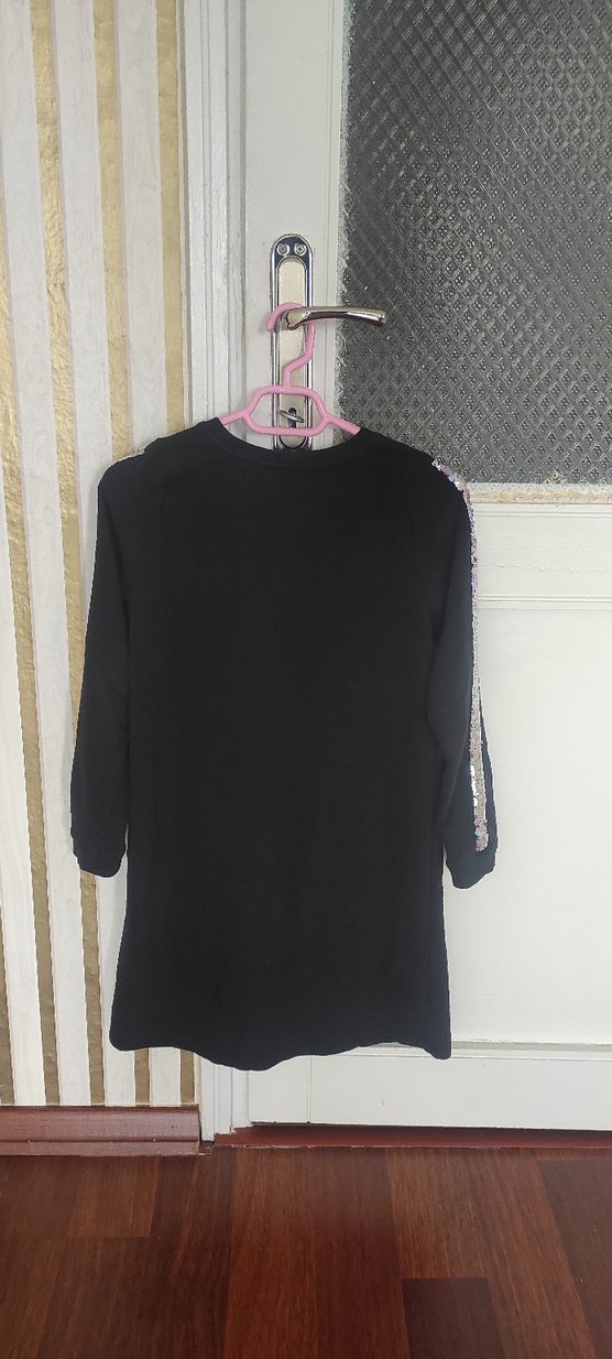 Siyah Uzun Kollu unicorrn Baskılı Elbise - Görsel 2