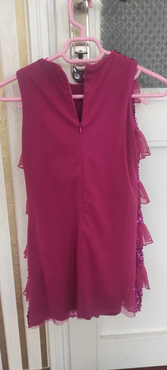 Pembe Pul Payetli Fırfırlı Kız Elbisesi - Görsel 2