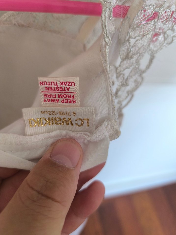 Kız Çocuk Beyaz Nakışlı Dantelli Elbise - Görsel 4