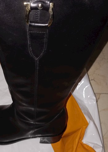 Siyah Deri Dizüstü İnce Topuklu Bot - Görsel 4