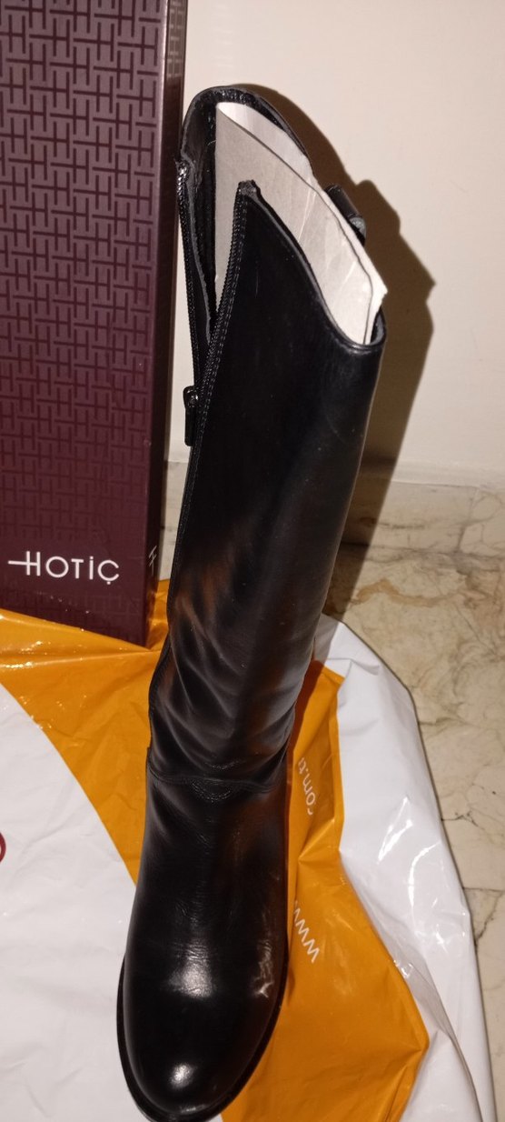 Siyah Deri Dizüstü İnce Topuklu Bot - Görsel 5