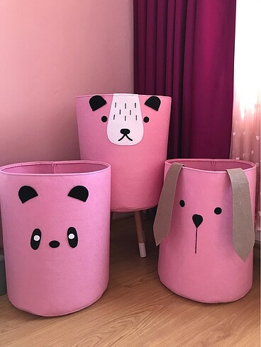 Beden Renk Ayı figürlü pembe oyuncak ve çamaşır sepeti