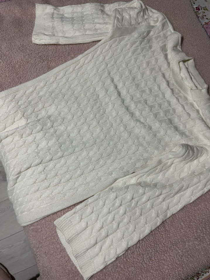 Uzun Beyaz Örgü Triko Elbise - Görsel 2