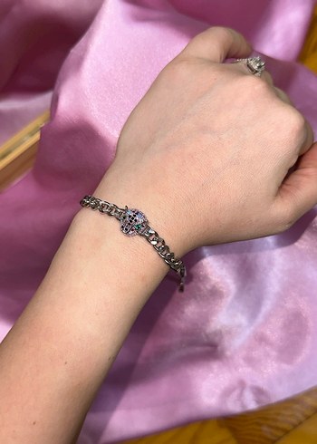 Zincir Detaylı Pembe Leopar Bileklik - Görsel 2