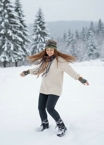 Çok Renkli Örgü Bohem Kadın Bere, boyunluk, eldiven tak7m - Görsel 2