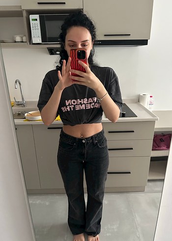 Zara siyah wide leg orta bel jean - Görsel 4