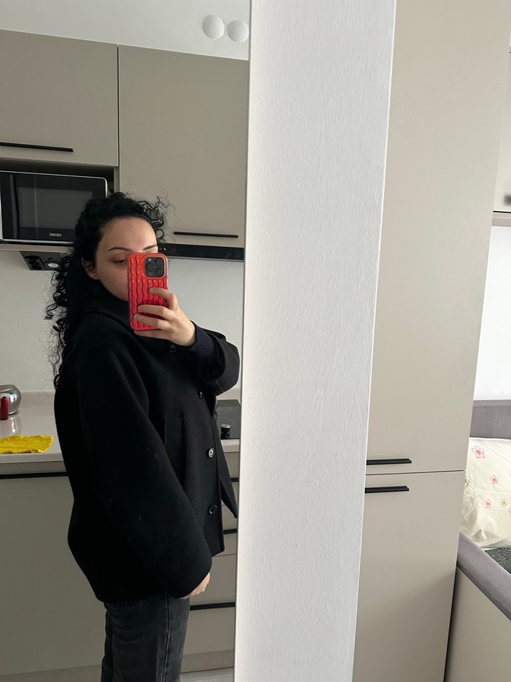 Düğmeli Siyah suud collection kısa kaban - Görsel 3