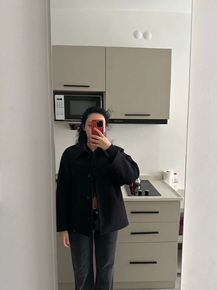 Düğmeli Siyah suud collection kısa kaban - Görsel 2