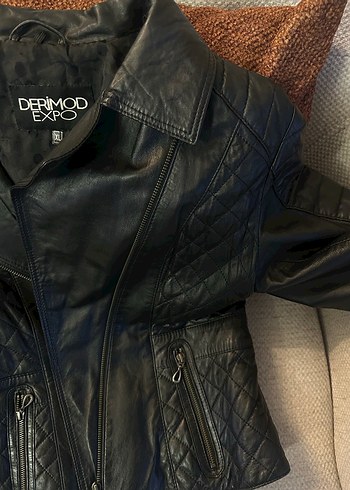 Derimod vintage Deri Kadın Biker Ceket - Görsel 3