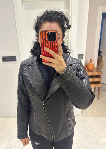 Derimod vintage Deri Kadın Biker Ceket - Görsel 6