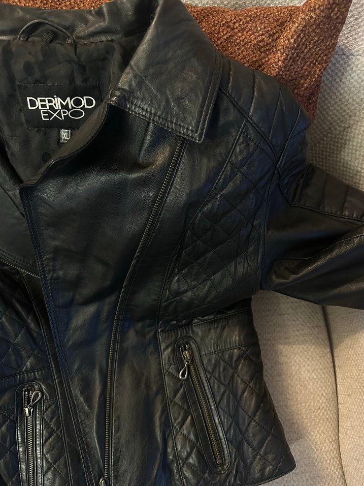 Derimod vintage Deri Kadın Biker Ceket - Görsel 3